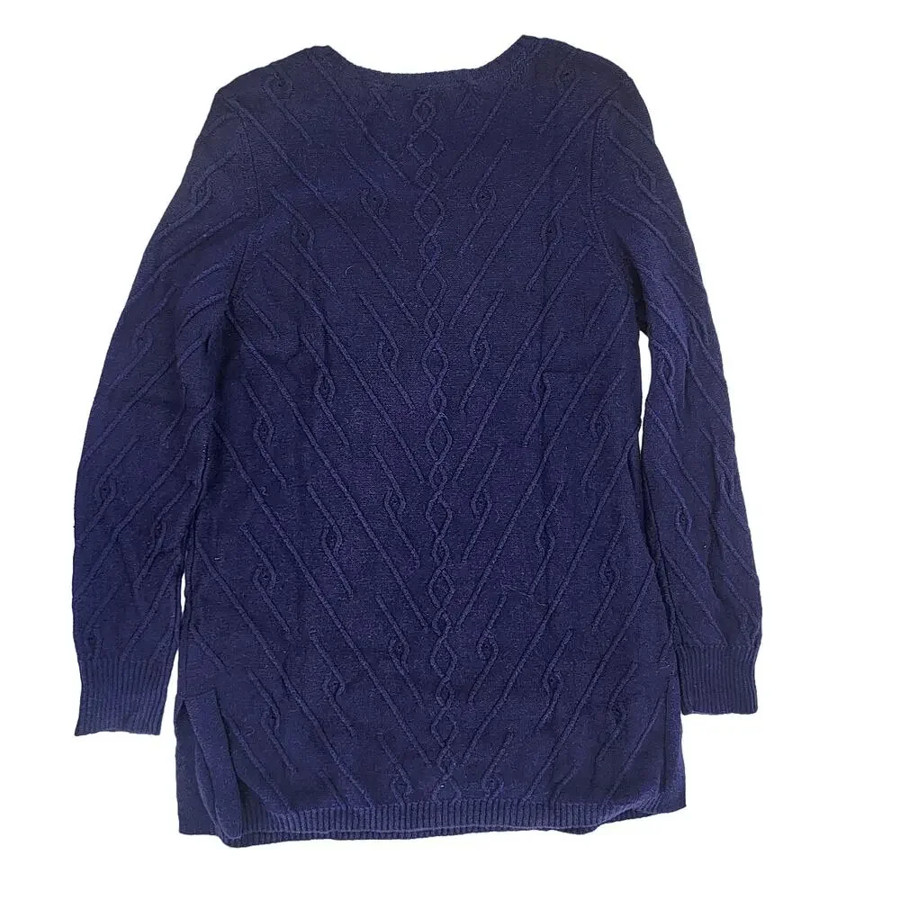 Soft Surroundings Cable Knit Tunic Sweater Medium Size Blue Women’s V Neck - Picture 4 of 11
